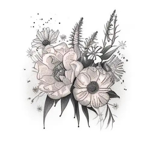 Vertical Spine Tattoo With February Birth Month Flowers And April Birth Month Flowers