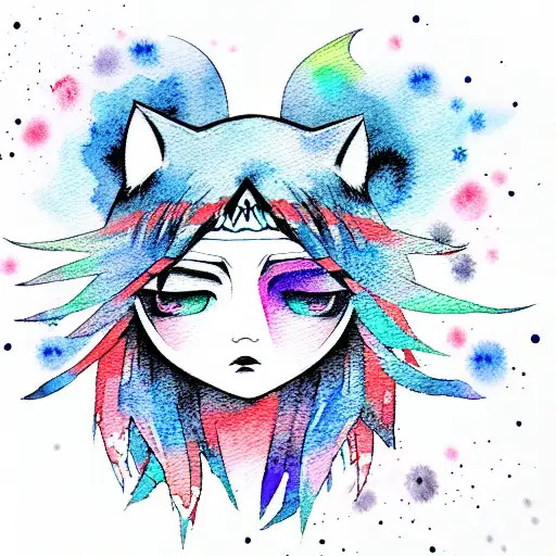 Mononoke Girl Moon Watercolor