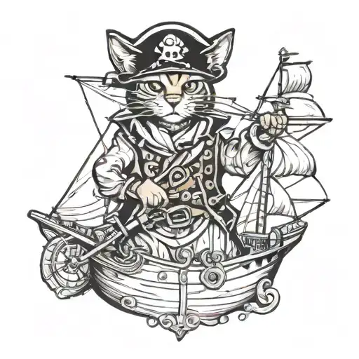 Abyssinian Cat Sailing Ship As A Pirate Captain