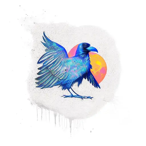 Raven With Girl Under Its Wings