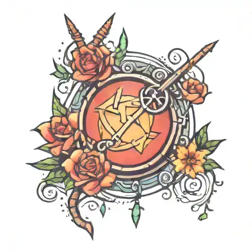 A Unique Tummy Tuck Tattoo Design With Elements Of Sagittarius Symbols And Gemstones