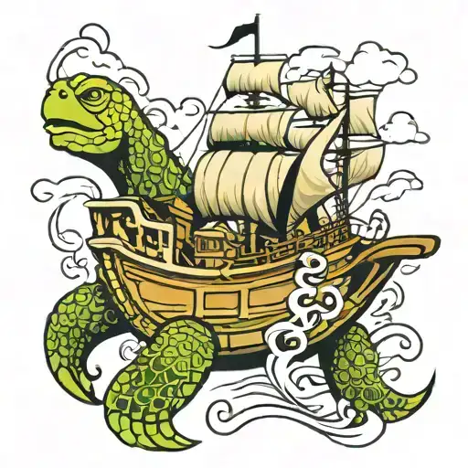 Turtle Ship Sailing Through Stormy Seas