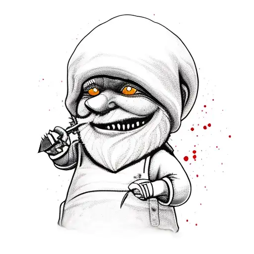 A Garden Gnome With An Evil Grin Holding A Bloody Knife
