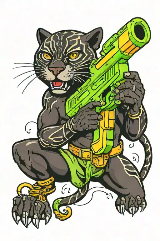 Sexy Black Panther Holding A Super Soaker