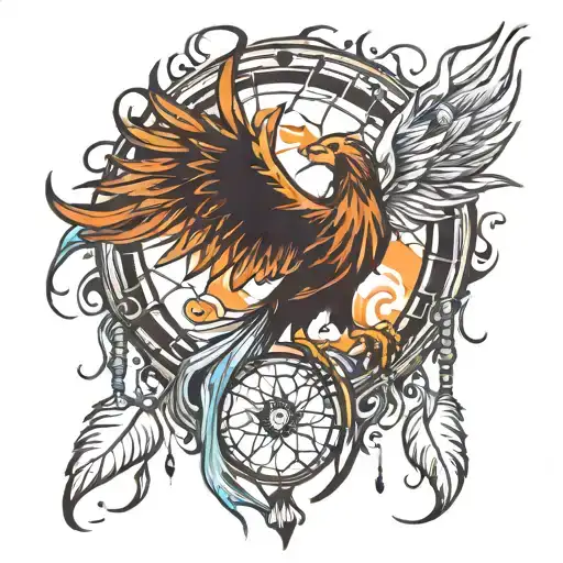 A Phoenix Rising From A Dream Catcher Engulfed In Flames