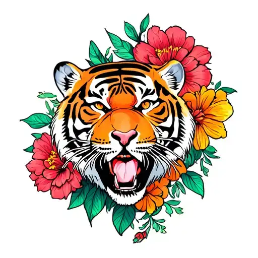 Flowers And Tiger