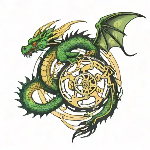 A Futuristic Dragon Intertwined With A Mechanical Ouroboros Symbolizing Eternal Cycles
