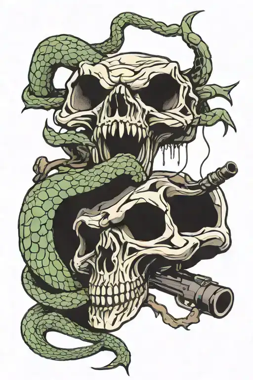 Snake Skull With Gun Intertwined