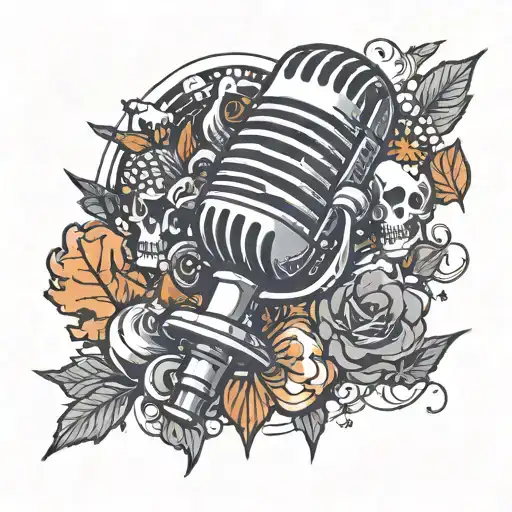 A New-school Design Of A Podcast Microphone Surrounded By Halloween And Autumn Elements