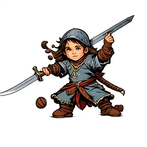 A Brave Child Warrior Wielding A Coffee Bean Sword In A Whimsical Fantasy World