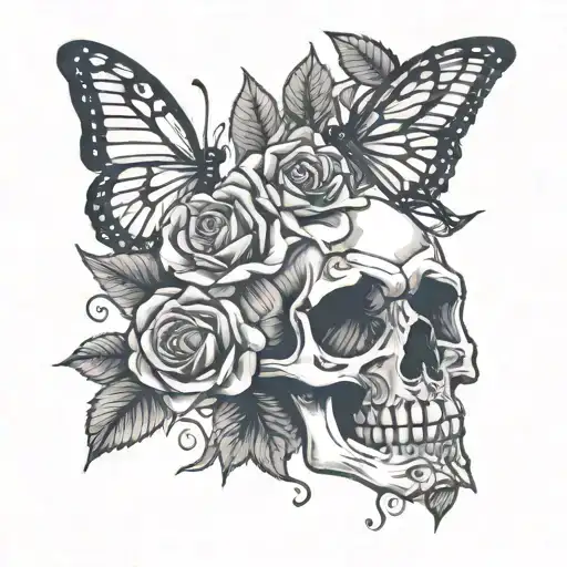 Hand Tattoo Of Bones With Rose And Butterfly