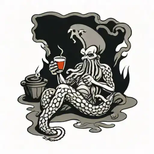 Kraken Sitting On Beach Drinking Rum
