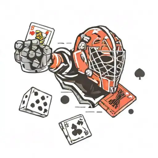 A Hockey Goalie Mask Surrounded By Aces And Casino Chips