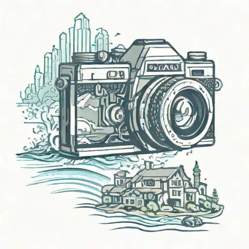 Vintage Camera And Printed Vacancy Pictures And Water And City