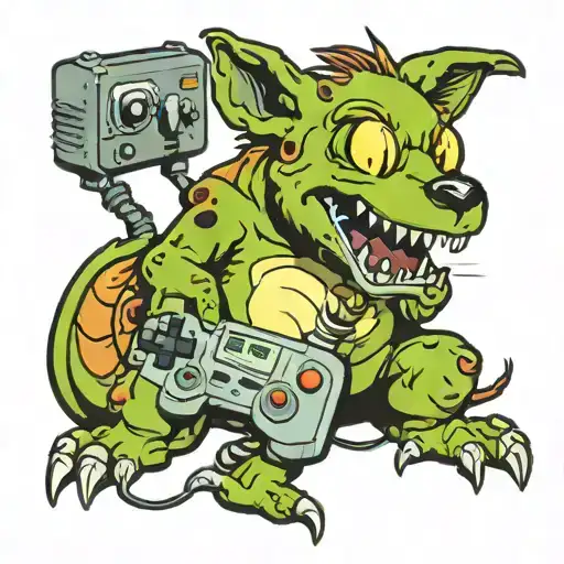 A Music-themed Tattoo Featuring A Spooky Animal Playing A Video Game Controller