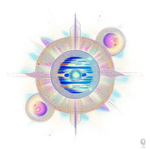 A Vibrant Red And Purple Sun With Musical Notes Radiating From It