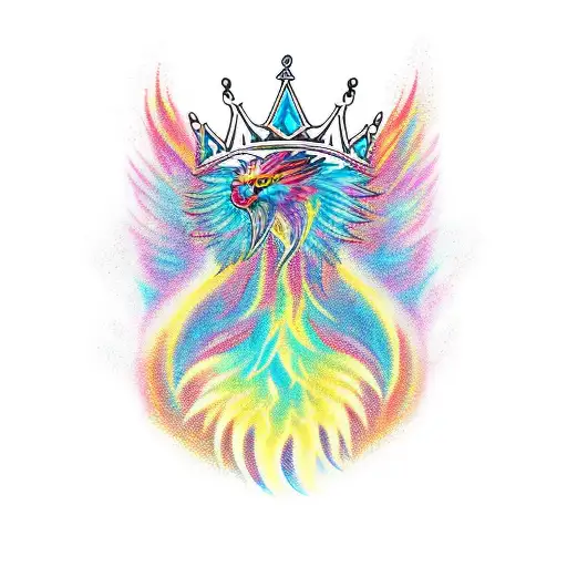 A Phoenix Rising From The Ashes With A Crown On Its Head