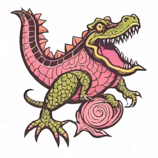Pink Alligator With A Bird On It