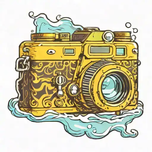 Vintage Camera With Printed Photo And Water
