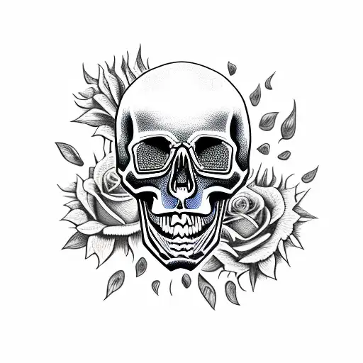 Skull And Roses And Sunflower