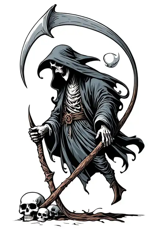 Grim Reaper Holding A Scythe With Skulls Very Demonic