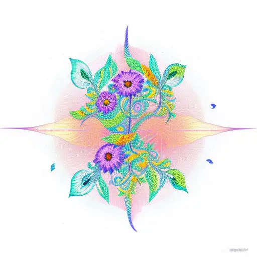 Sun With Long Vines With Flowers And Butterflies