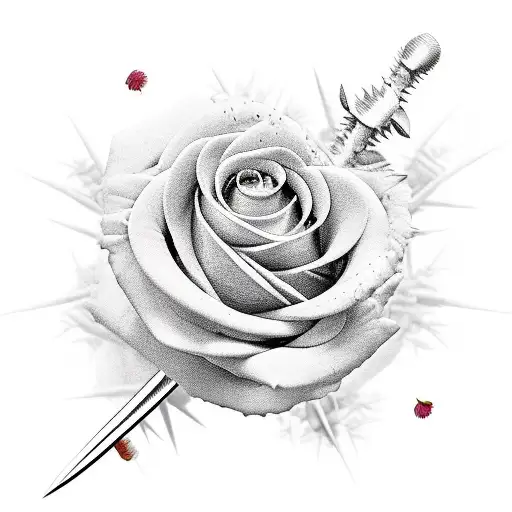Symetrical Roses With Spines And Needles Fire And A Sword