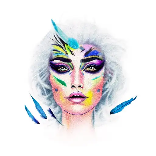 Woman's Face With Raven Feather Hair