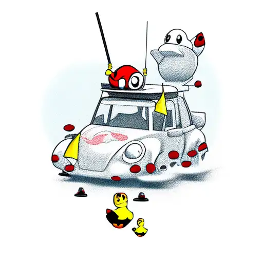 Cartoon Tank With Rubber Duck And Ladybug Driving
