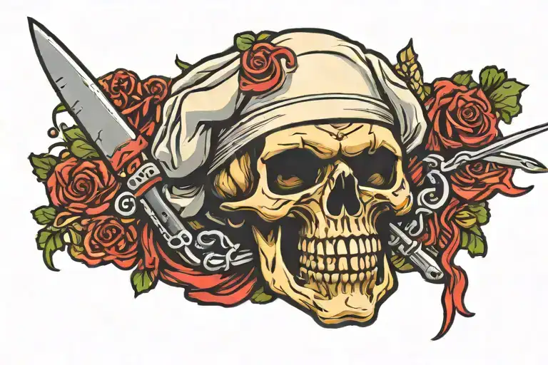Chef Skull Knife Meat Blood