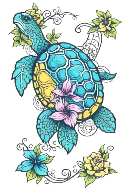 Turtle And Music And Hibiscus Flower