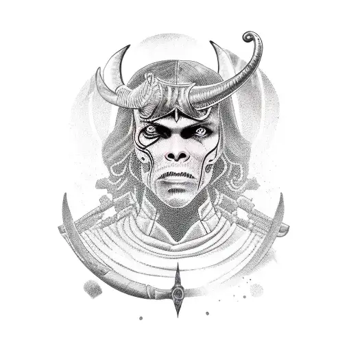 A Blackwork Tattoo Of A Fremen Warrior With A Crysknife