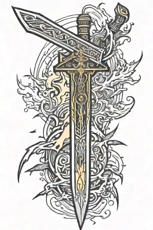 Samuri Sword Tattoo Design Featuring Lightning Bolt Or Digital Designs