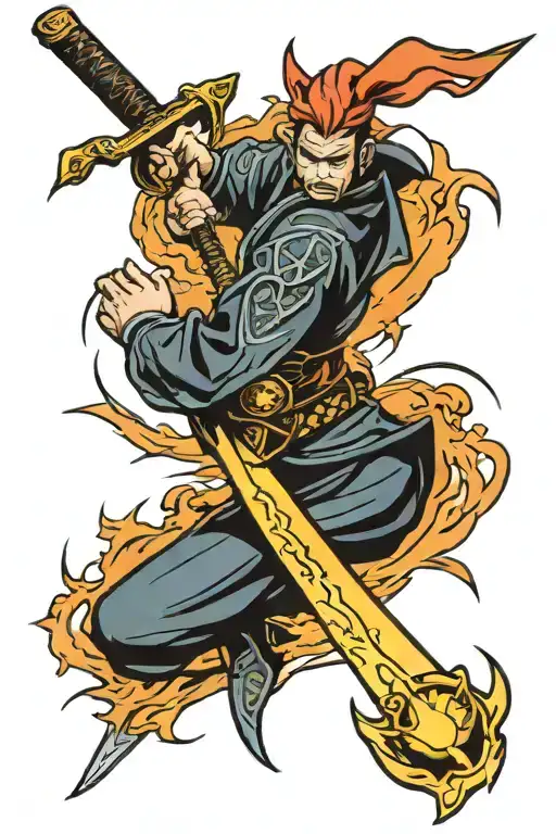 Samurai Sword Tattoo Design Featuring Lightning Bolt Wraping It