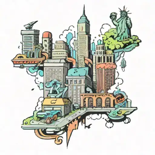 A New-school Design Featuring Iconic New York City Landmarks Mixed With Video Game Elements