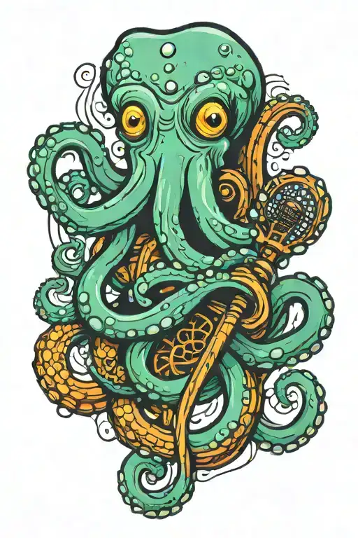 Octopus Holding A Beach Tennis Racket On Its Tentacle