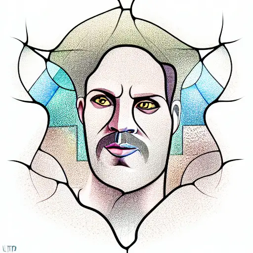 A Man Reflected In Broken Stained Glass