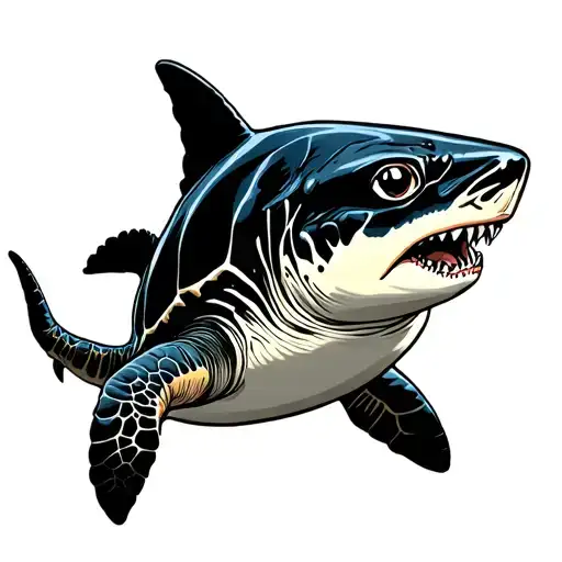 Deep Sea Divers Hammer Head Shark Sea Turtle