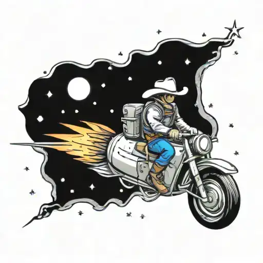 A Cowboy Riding A Rocket Through Space