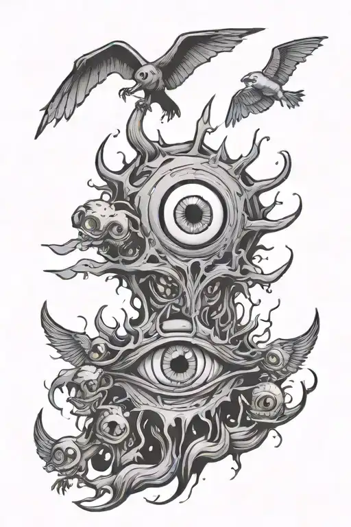 Tattoo With Many Creepy Eyes Horror