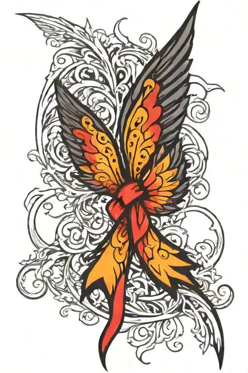 Incorporate Black Wings And Red Fire Into A Leukemia Ribbon Design