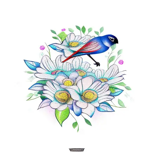 Bird Carrying A Shopping Bag Full Of Flowers