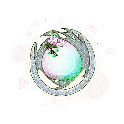 Dragon With Sakura Tree And Tree Baby Dragon Eggs On Botton