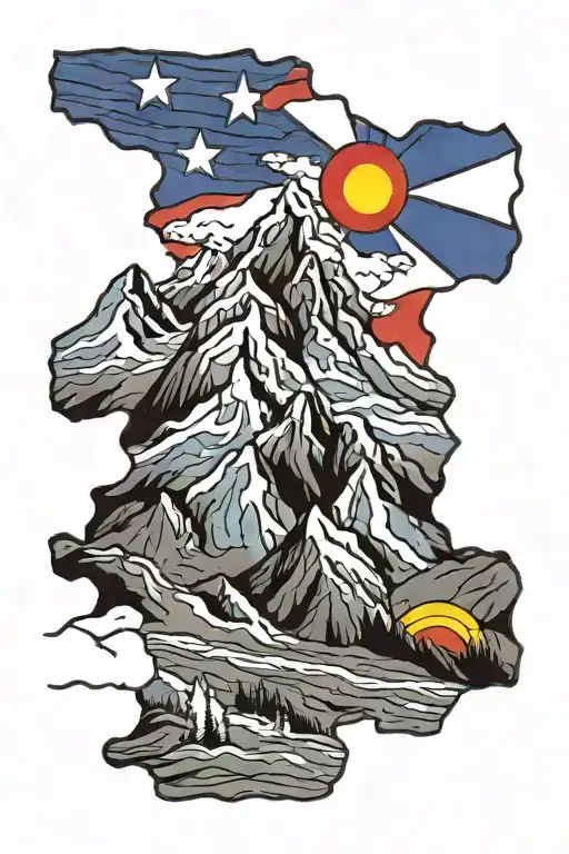 An Abstract Design Of The Colorado State Flag Blending Into A Mountain Landscape