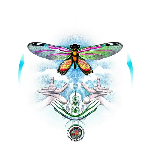 A New-school Design With A Butterfly And Dragonfly Forming The Shape Of Praying Hands
