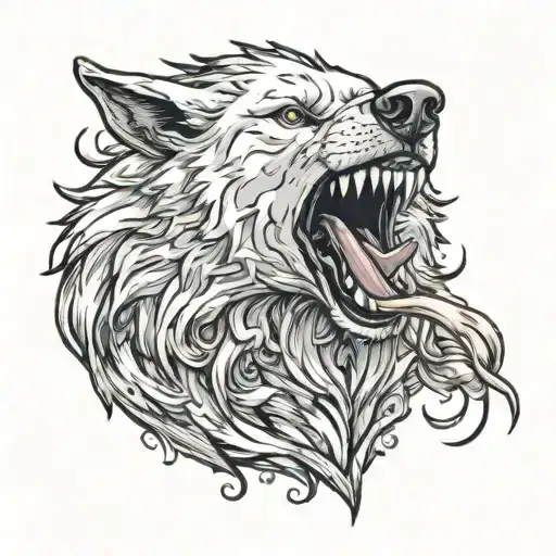 White Wolf Holding Brush In Mouth Jumping