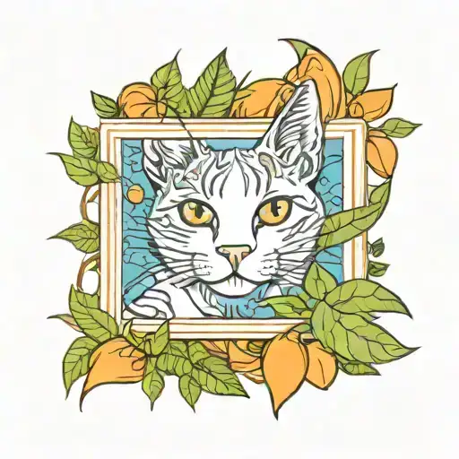 Cute Cartoon All Orange Cat Inside Of A Picture Frame Surrounded With Foliage