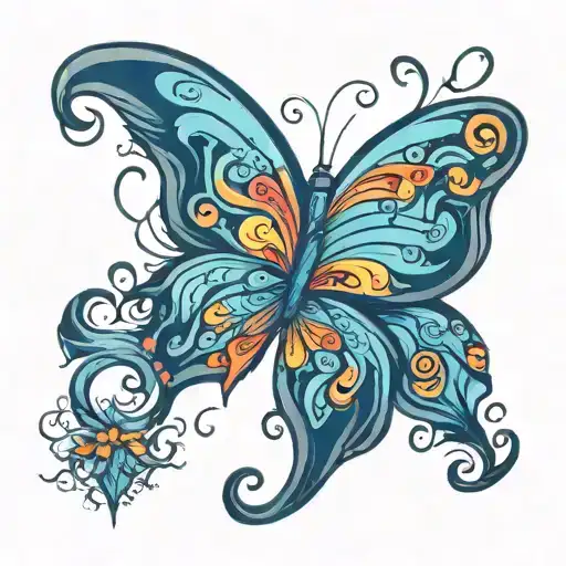 A Colorful New-school Design Of A Butterfly Morphing Into Ocean Waves