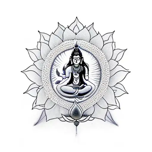 Lord Shiva Meditating On A Lotus Flower