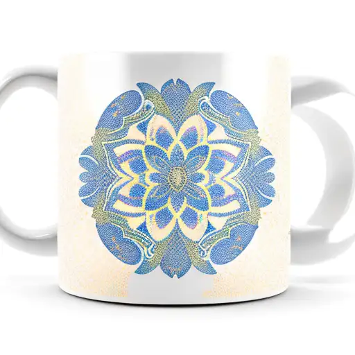 A Steaming Coffee Mug With An Intricate Aster Flower Pattern
